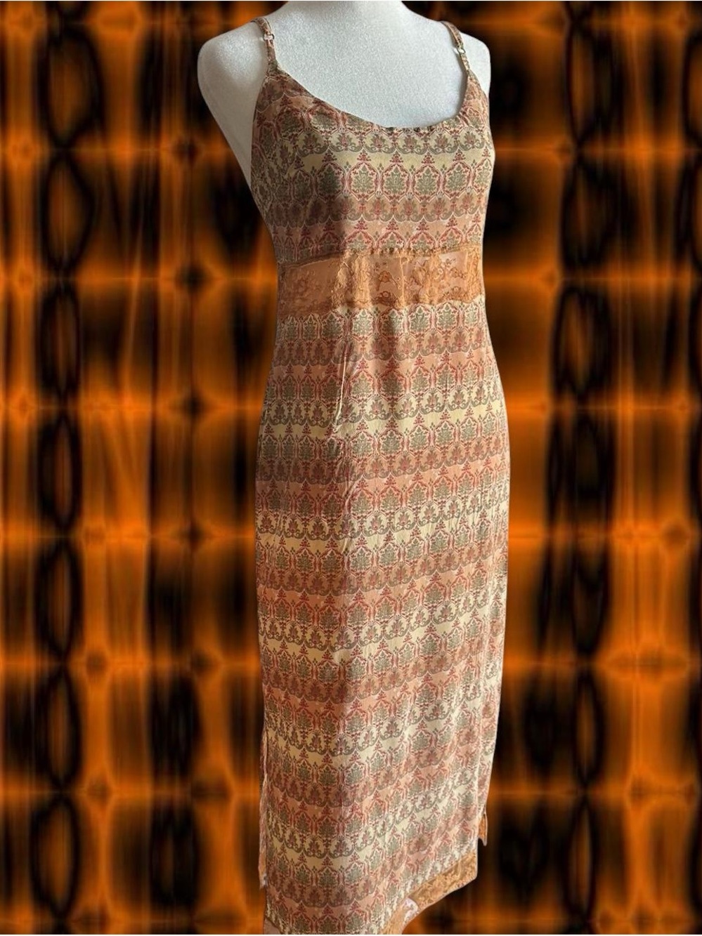 Hype Beige and Orange Printed Midi Slip Dress